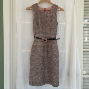 Worthington Pink Tweed Midi Dress with Black Belt